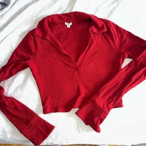 Red Long Sleeve Crop Top